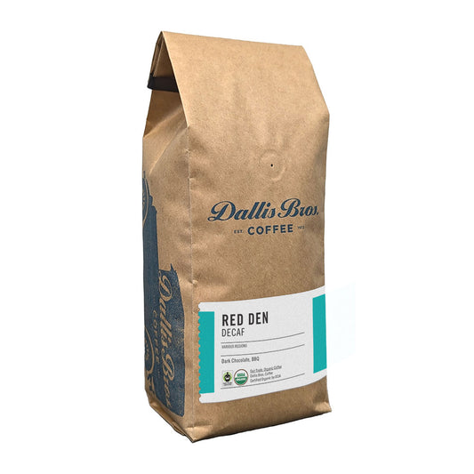 Bag of Dallis Bros Coffee Red Den Decaf