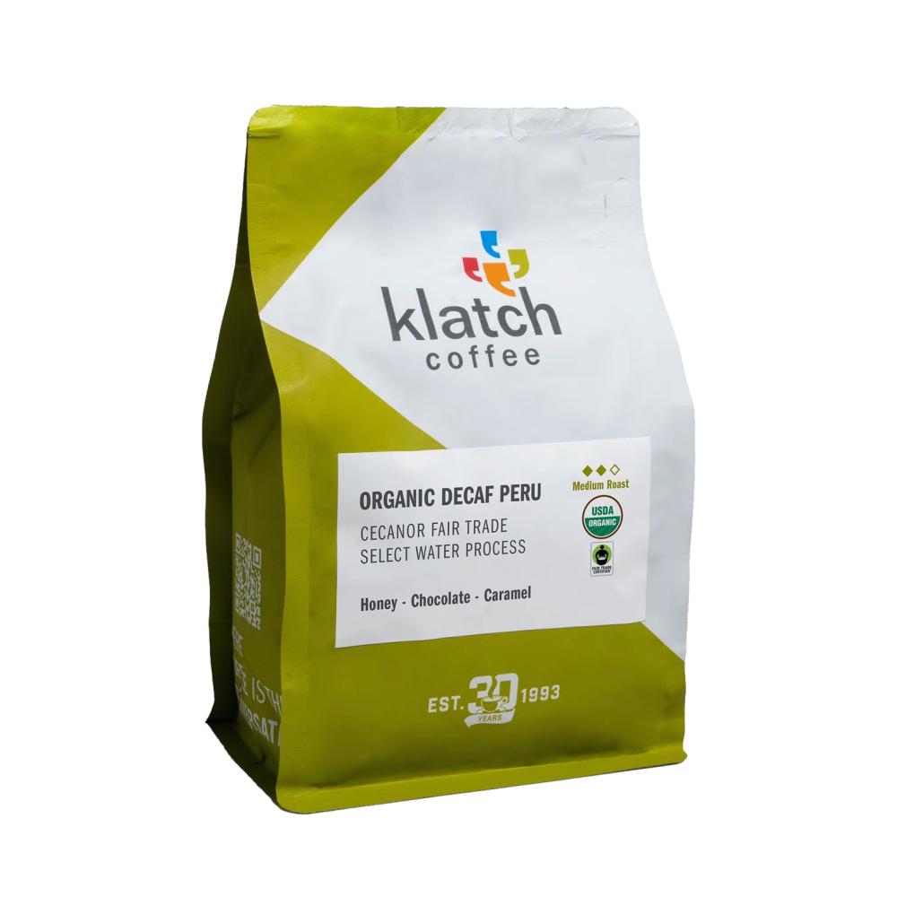 Klatch Coffee bag with green and white design on a white background – Klatch Coffee main product