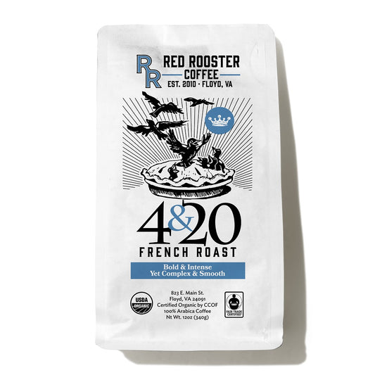 Bag of Red Rooster Organic Four and Twenty French Roast Coffee
