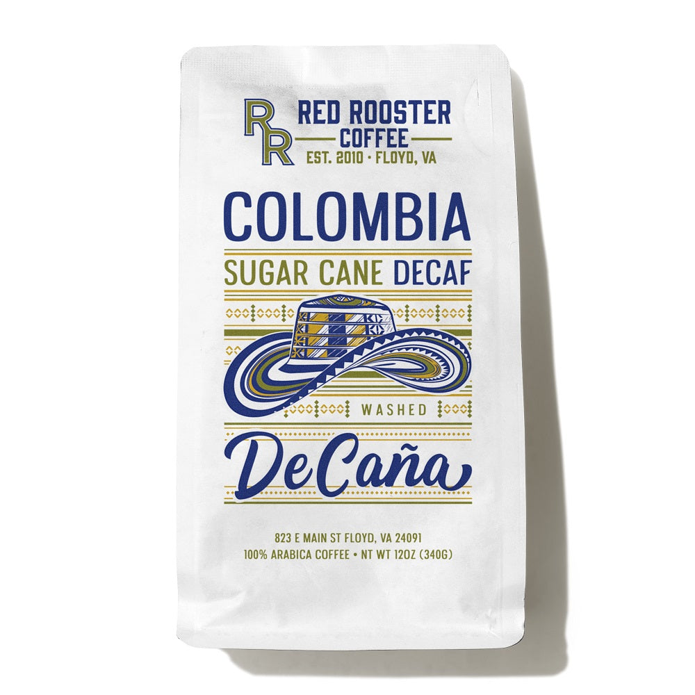 Bag of Red Rooster Colombia Decaf De Cana Coffee – Red Rooster Coffee main product