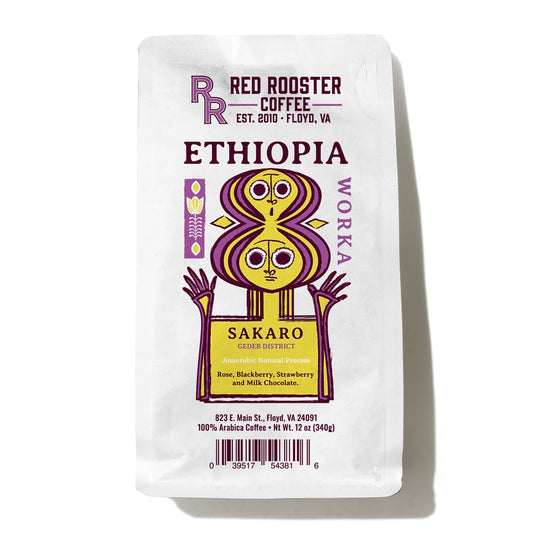 Bag of Red Rooster Ethiopia Worka Sakaro Anaerobic Natural Coffee