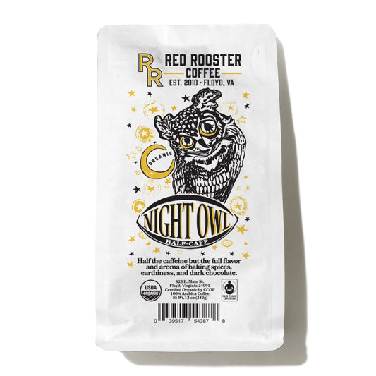 Bag of Red Rooster Organic Night Owl Half-Caff Coffee