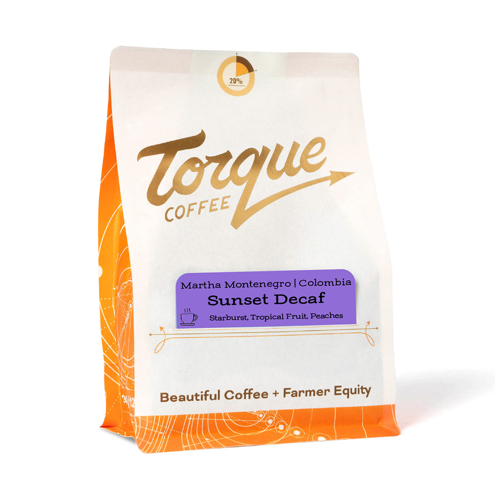 Bag of Torque Coffee Decaf Sunset Martha Montenegro, Colombia – Torque Coffees main product