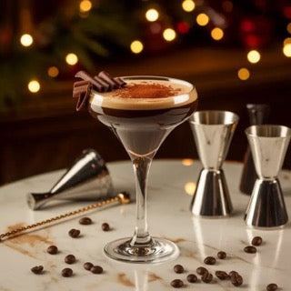 The Velvet Midnight Mocha Royale in cocktail glass