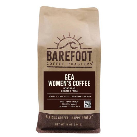 Coffee bag from Barefoot Coffee Roasters on a white background