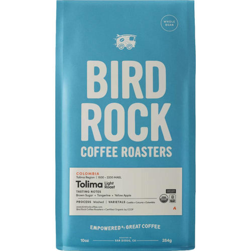 Bird Rock Coffee Roasters package on a white background