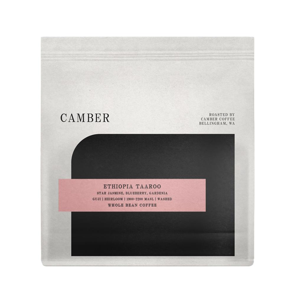 Camber coffee package with black label on a white background