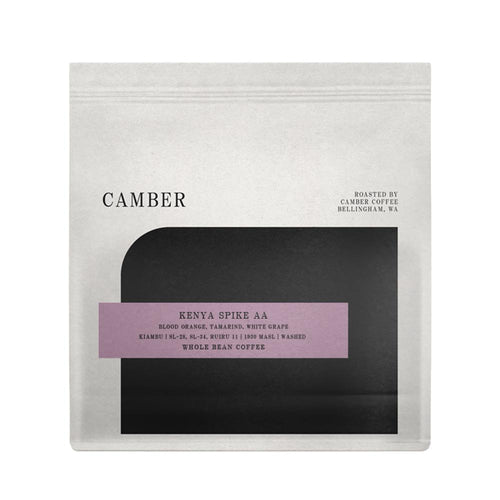 Camber coffee package with black label on a white background