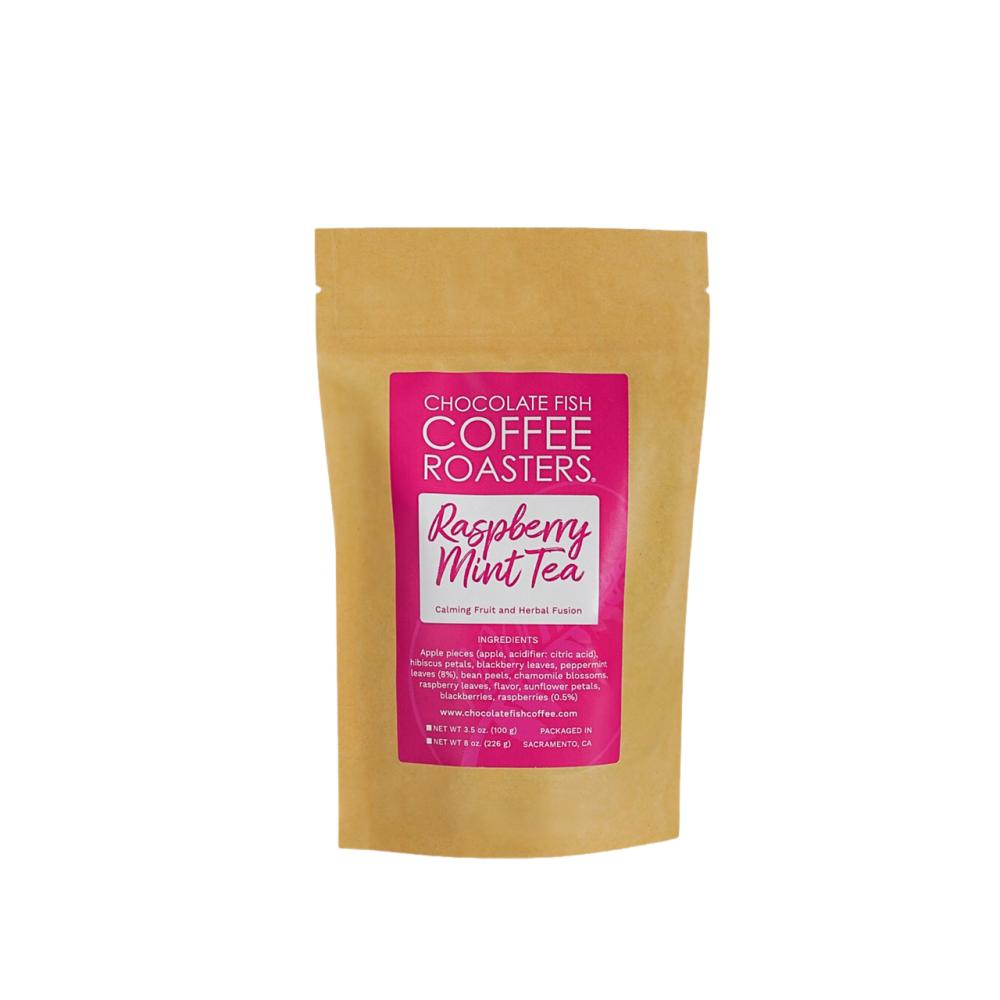 Bag of Chocolate Fish Coffee Roasters Raspberry Mint Tea