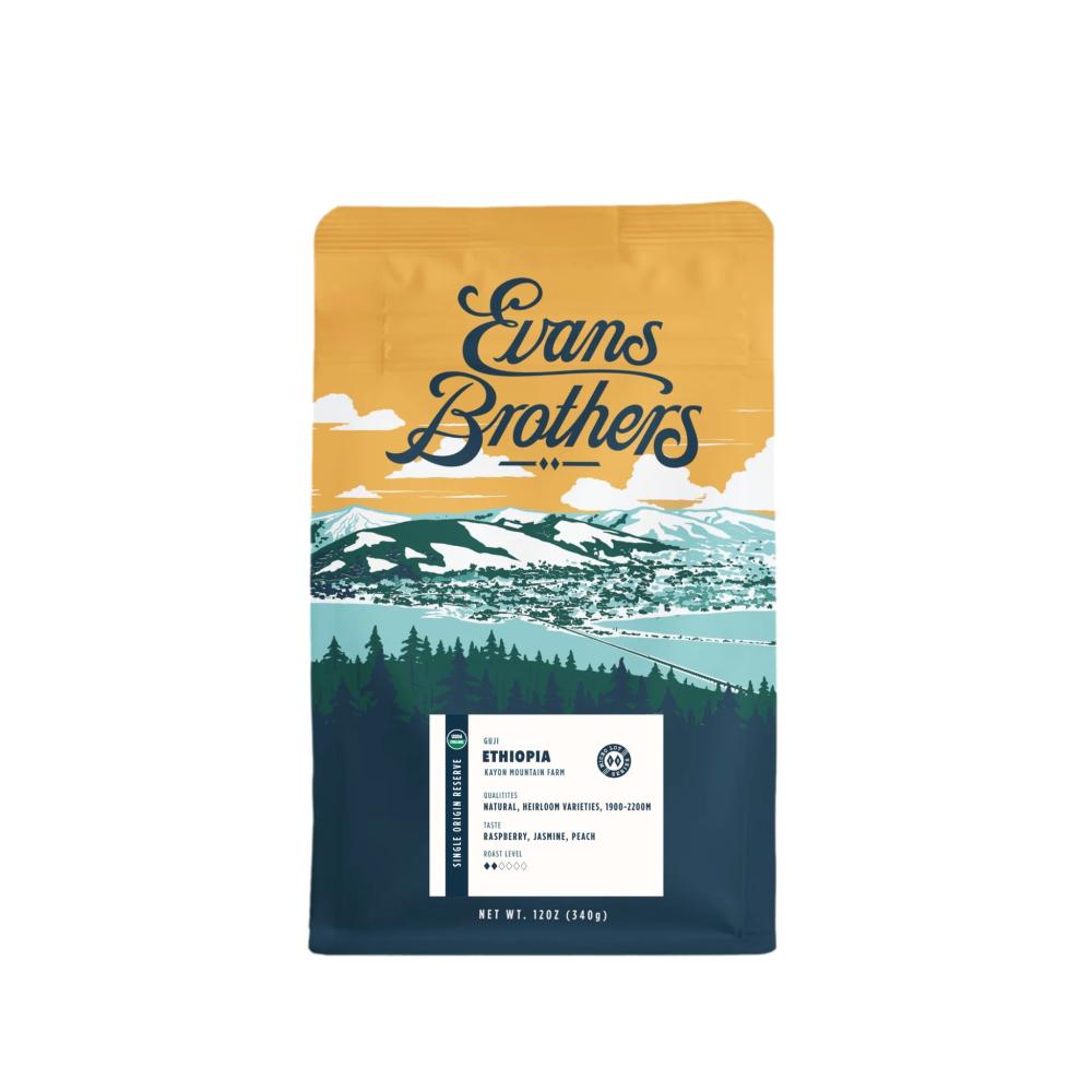 Evans Brothers coffee package with scenic design on a white background – Evans Brothers Coffee main product