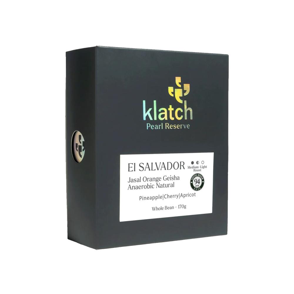 Klatch Pearl Reserve coffee packaging with branding and product details on a white background – Klatch Coffee main product