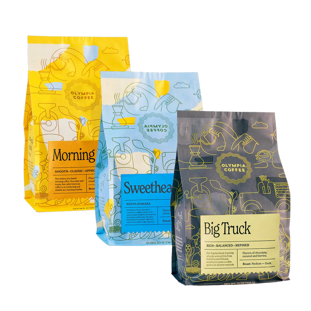 Three bags from the Olympia Coffee Signature Espresso Bundle