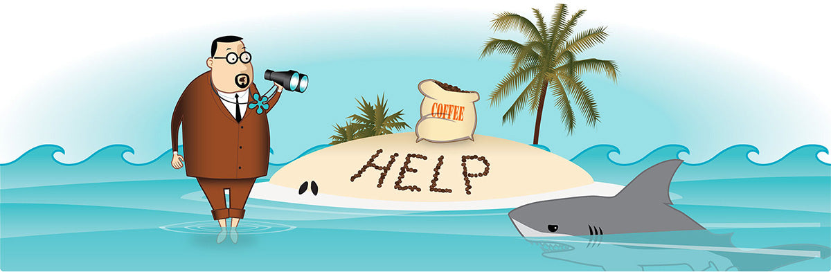 Professor Peaberry on an deserted island looking for help