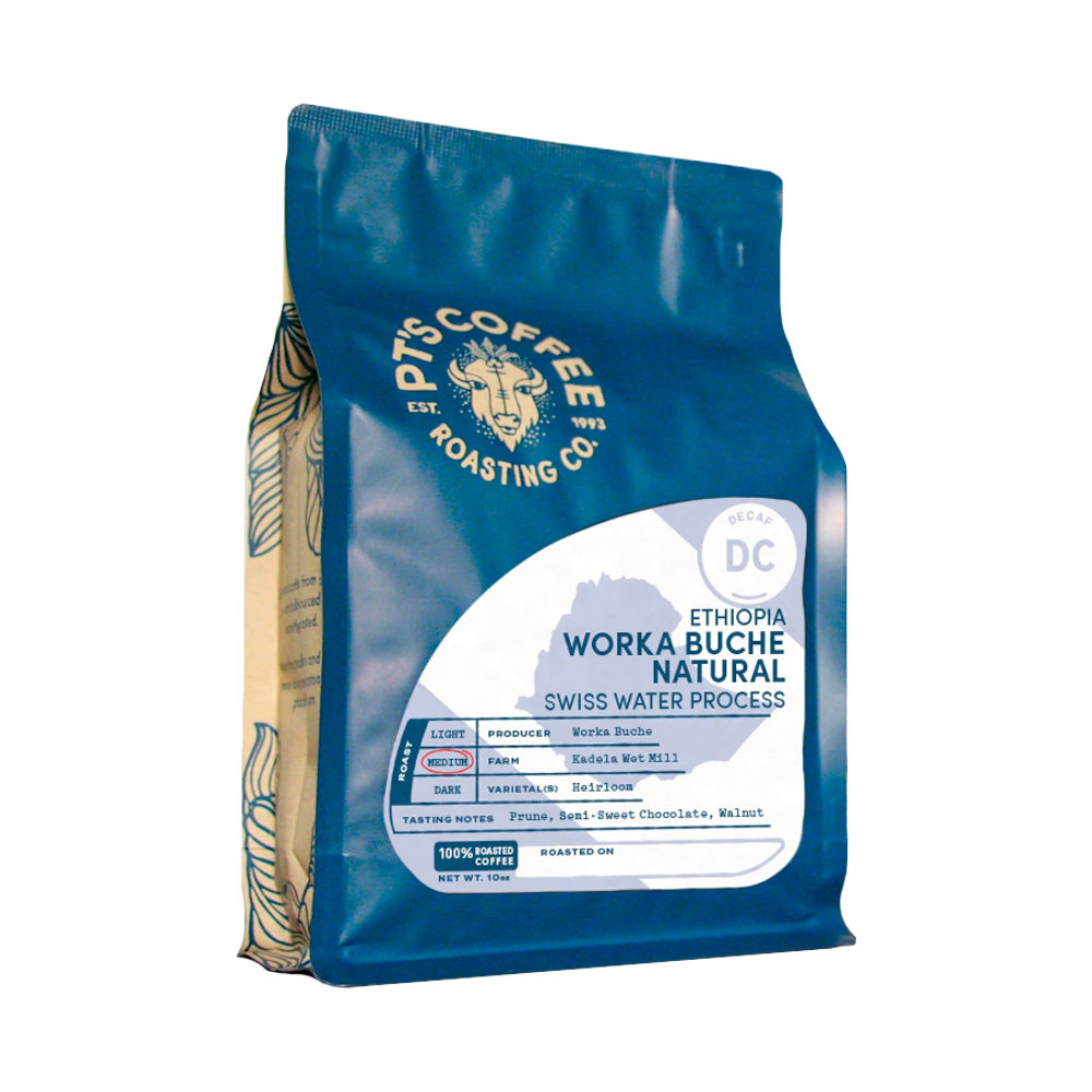 Bag of PT's Coffee Ethiopia Worka Buche Natural SWP Decaf