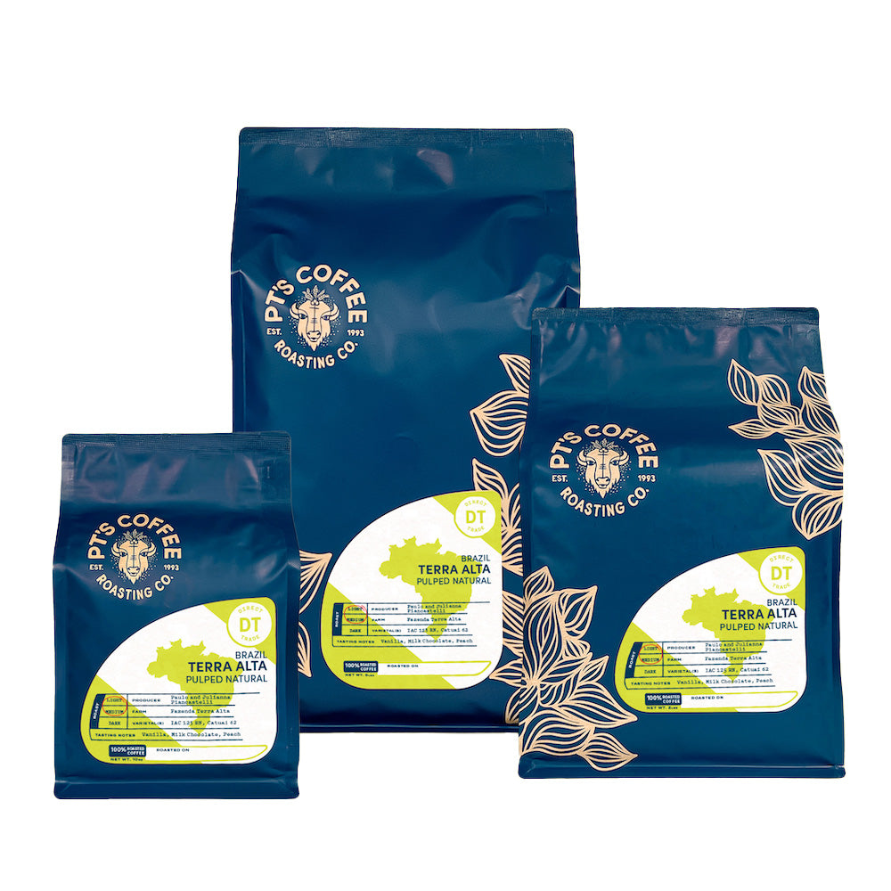 Bags of PT's Coffee Roasting Companies Terra Alta