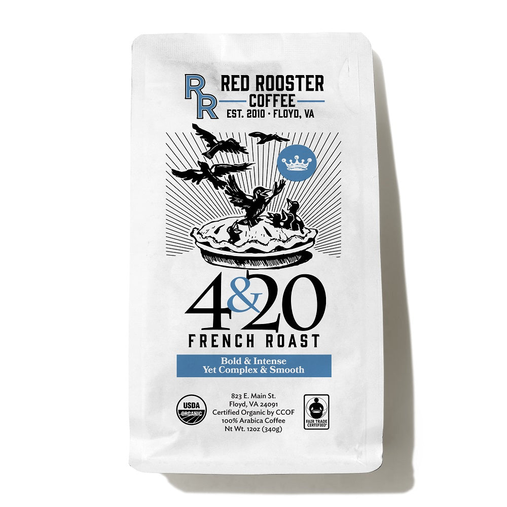 Bag of Red Rooster Organic Four and Twenty French Roast Coffee