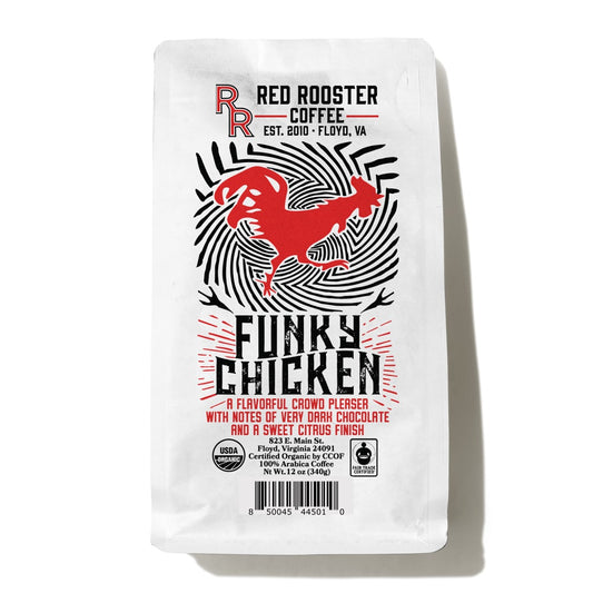 Bag of Red Rooster Organic Funky Chicken Coffee