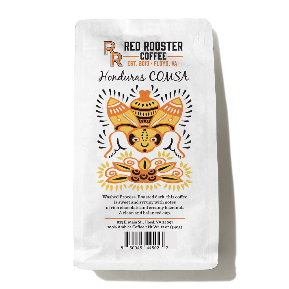 Bag of Red Rooster Honduras COMSA Marcala Coffee