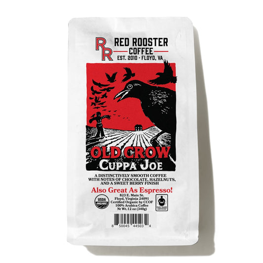 Bag of Red Rooster Organic Old Crow Cuppa Joe Coffee