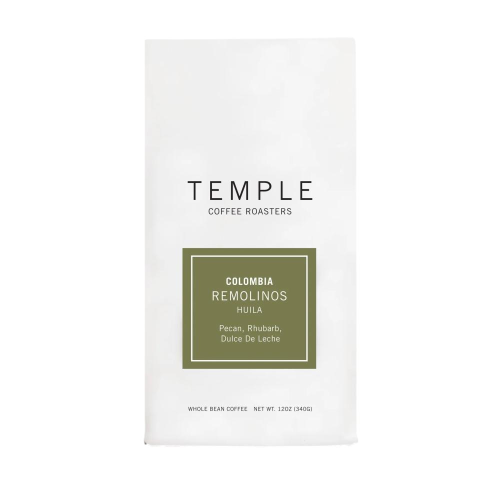 Temple Coffee Roasters Colombia Remolinos Huila coffee package on a white background – Temple Coffee main product