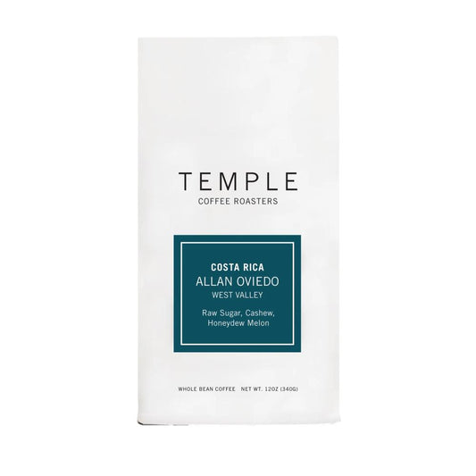 Temple Coffee Roasters Costa Rica Allan Oviedo coffee package on a white background