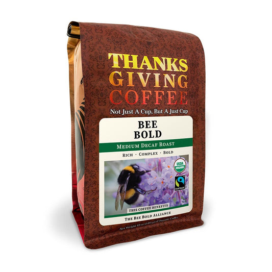 Bag of Thanksgiving Coffee Bee Bold Medium Decaf Roast
