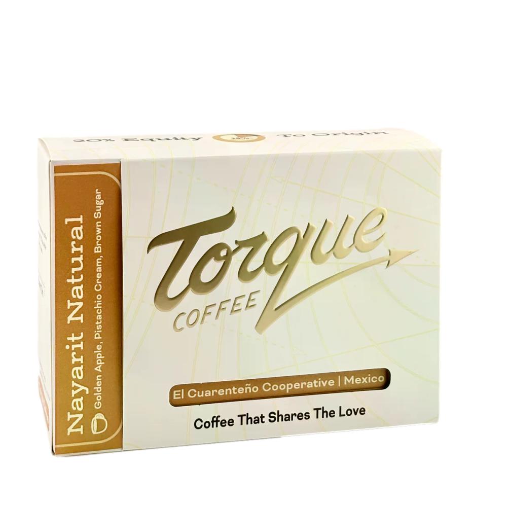 Torque Coffee box with branding and product details on a white background – Torque Coffees main product